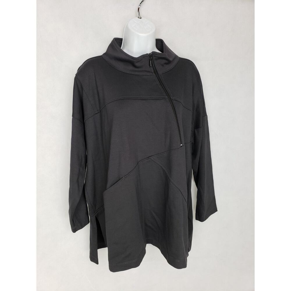 Spirithouse Women's Half Zip Dark Grey Sweatshirt Size M Front Pockets Lagenlook